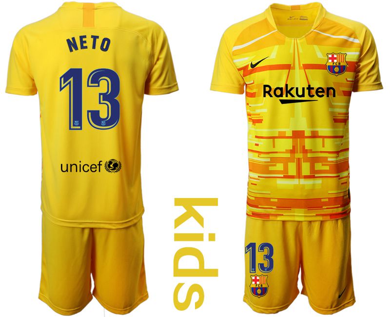 Youth 2019-2020 club Barcelona yellow goalkeeper #13 Soccer Jerseys